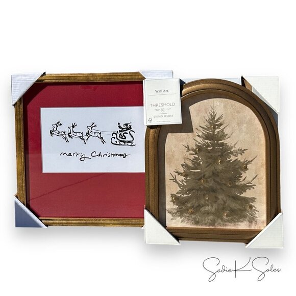 Threshold Studio McGee 14"x14" Merry Christmas Santa and Reindeer Framed Wall Ar - Picture 5 of 5